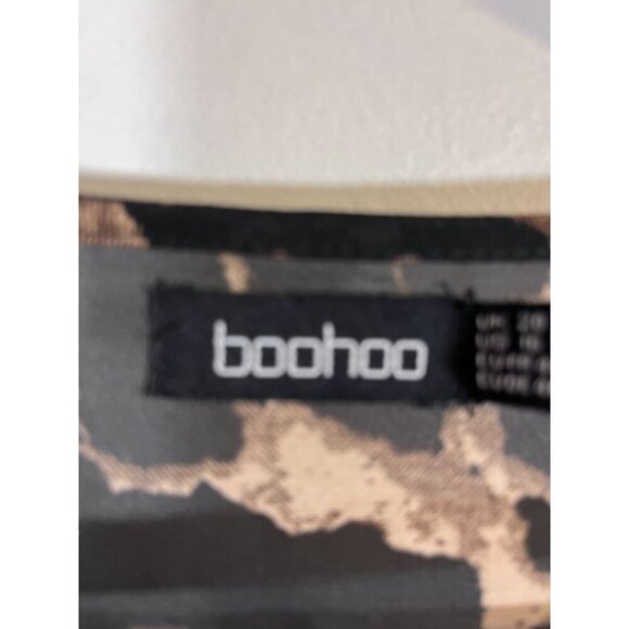 Boohoo Dress Women 16 Brown Animal Print Sheer Safari Beach Resort Neutral 80s - Picture 2 of 13